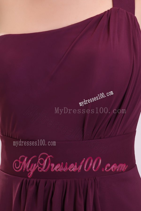 Simple Empire Ruching Purple Long Evening Dress with One Shoulder