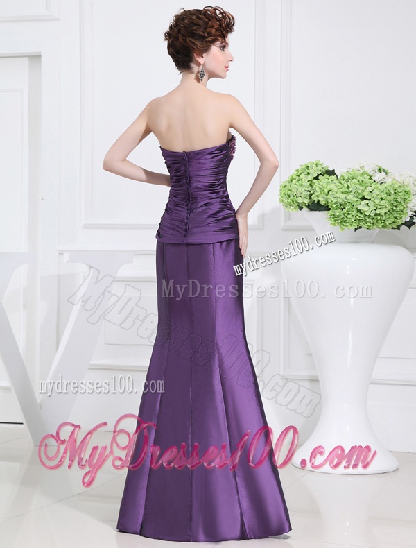 Strapless Floor-length Beading Taffeta Eggplant Purple Evening Dress
