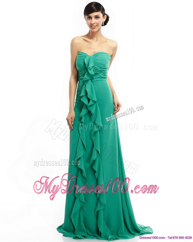 Sweep Train Sweetheart Ruching Evening Dresses in Turquosie