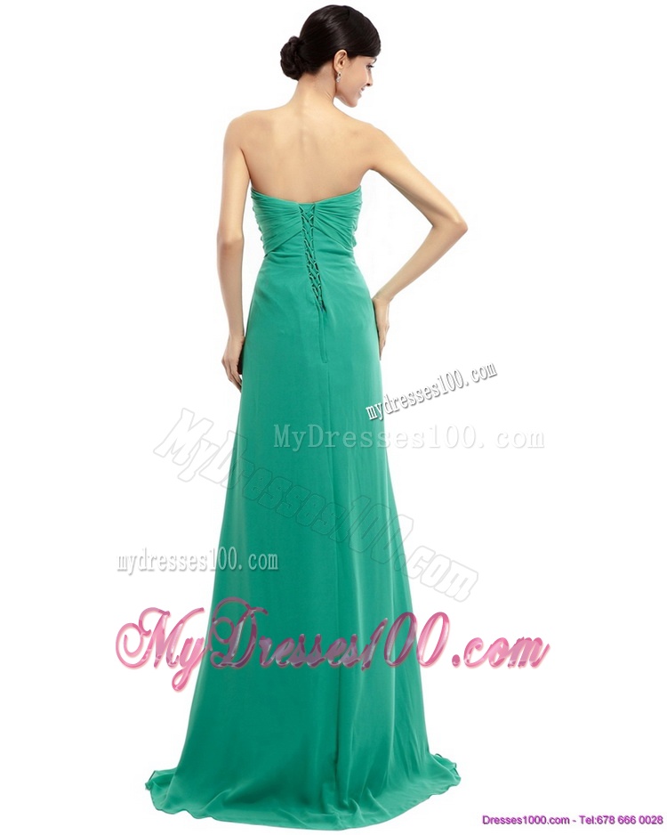 Sweep Train Sweetheart Ruching Evening Dresses in Turquosie