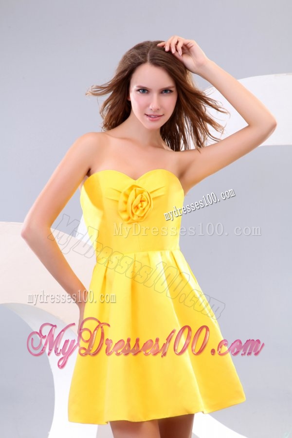 Yellow Sweetheart Hand Made Flower Evening Dress with A Line