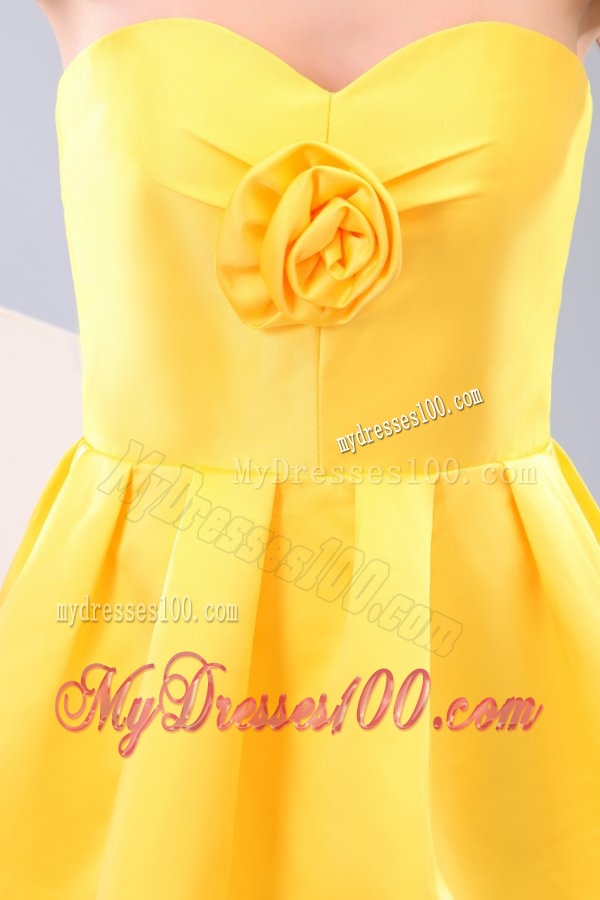 Yellow Sweetheart Hand Made Flower Evening Dress with A Line