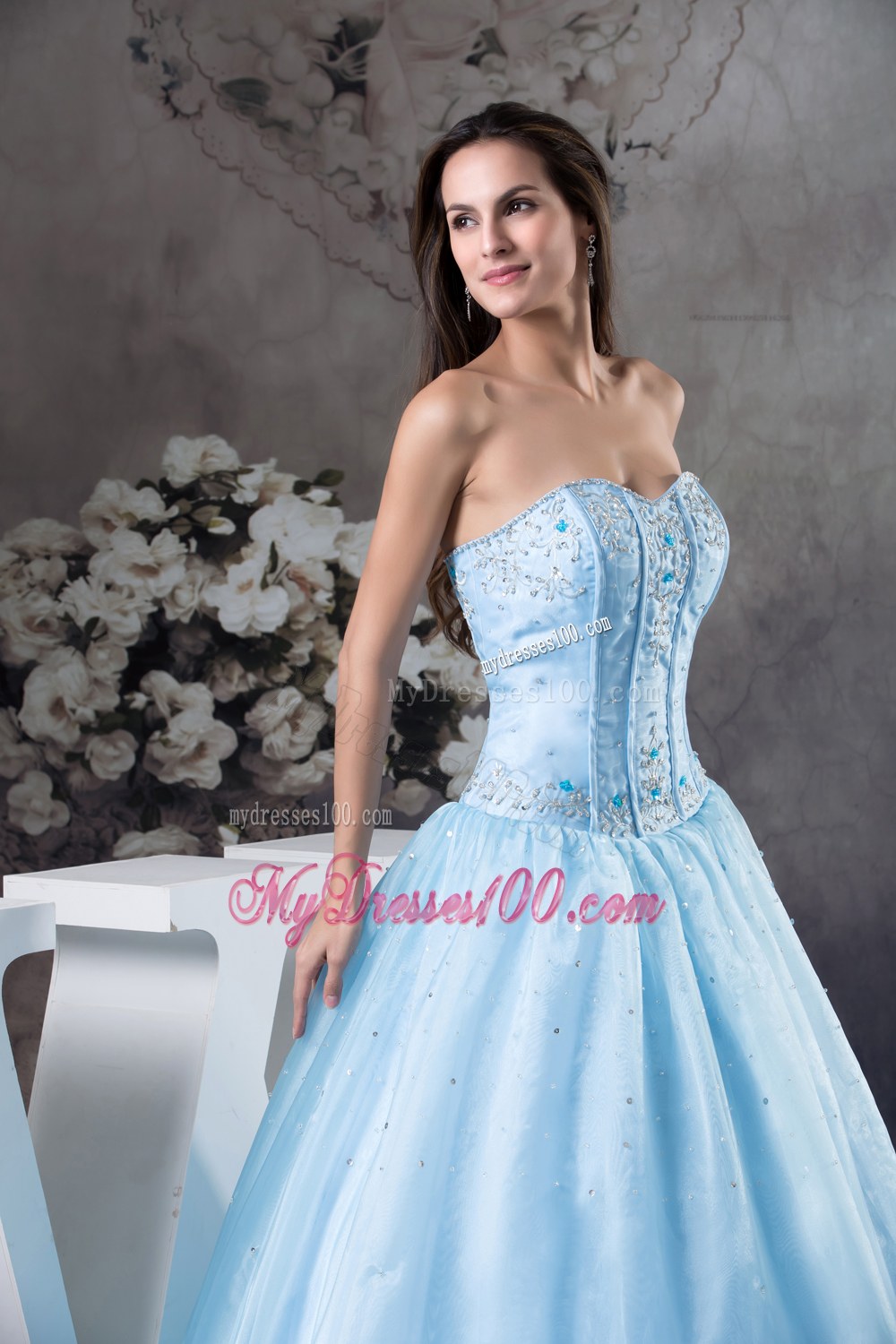 Baby Blue Boning Details Dresses of 15 for Princess Style