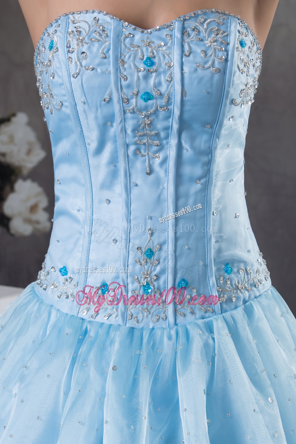 Baby Blue Boning Details Dresses of 15 for Princess Style