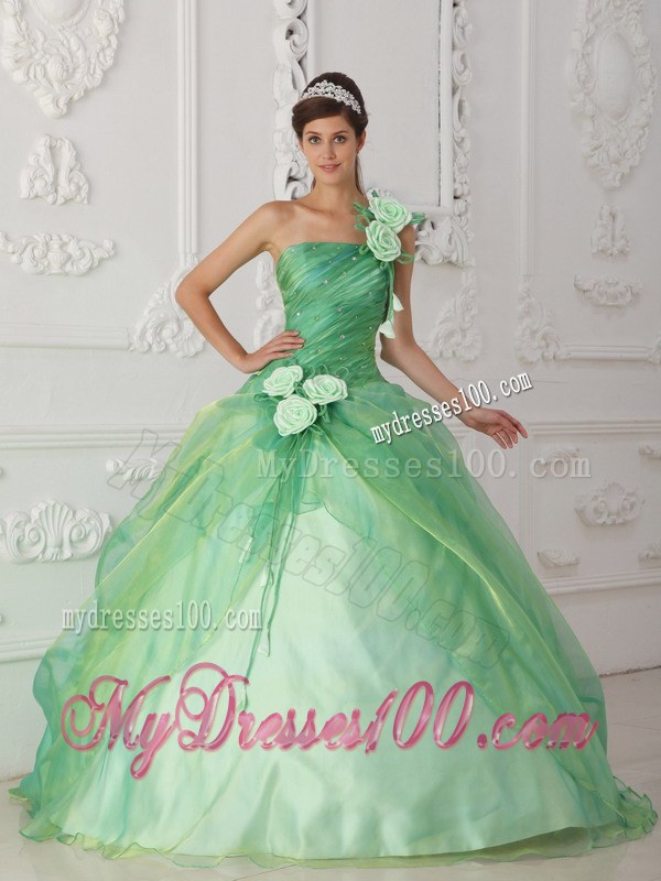 Apple Green One Shoulder Floor-length Dress for Quinceanera
