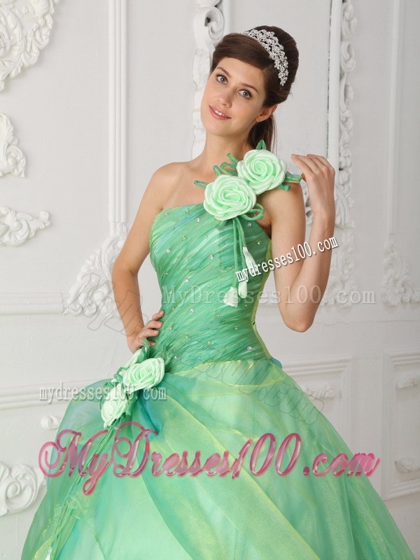 Apple Green One Shoulder Floor-length Dress for Quinceanera