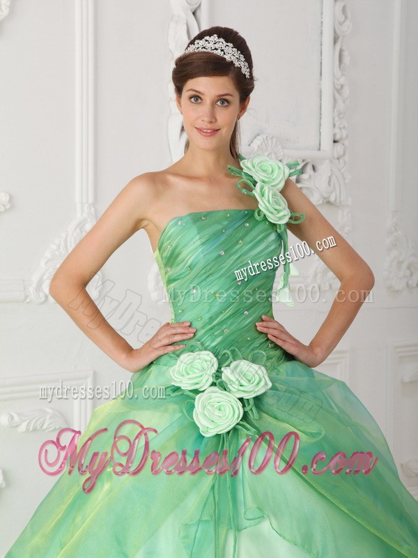 Apple Green One Shoulder Floor-length Dress for Quinceanera