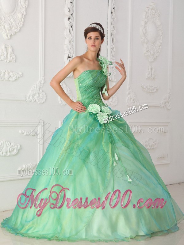Apple Green One Shoulder Floor-length Dress for Quinceanera