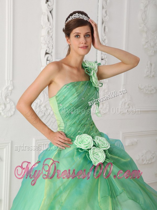 Apple Green One Shoulder Floor-length Dress for Quinceanera