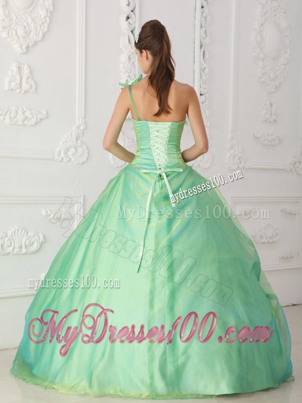 Apple Green One Shoulder Floor-length Dress for Quinceanera