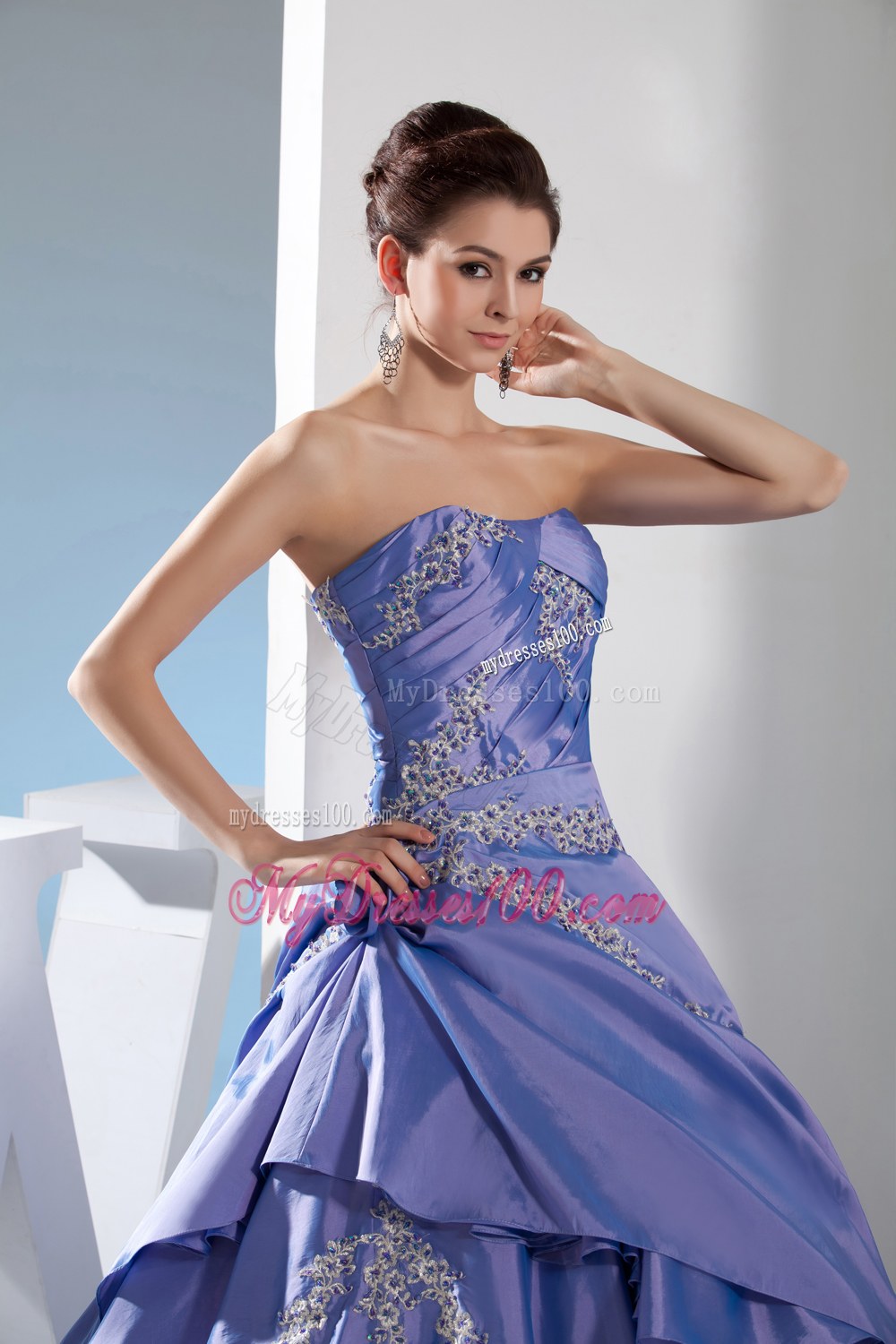 Lavendas Ruching and Appliques Dresses for 15 Made of Ruffles