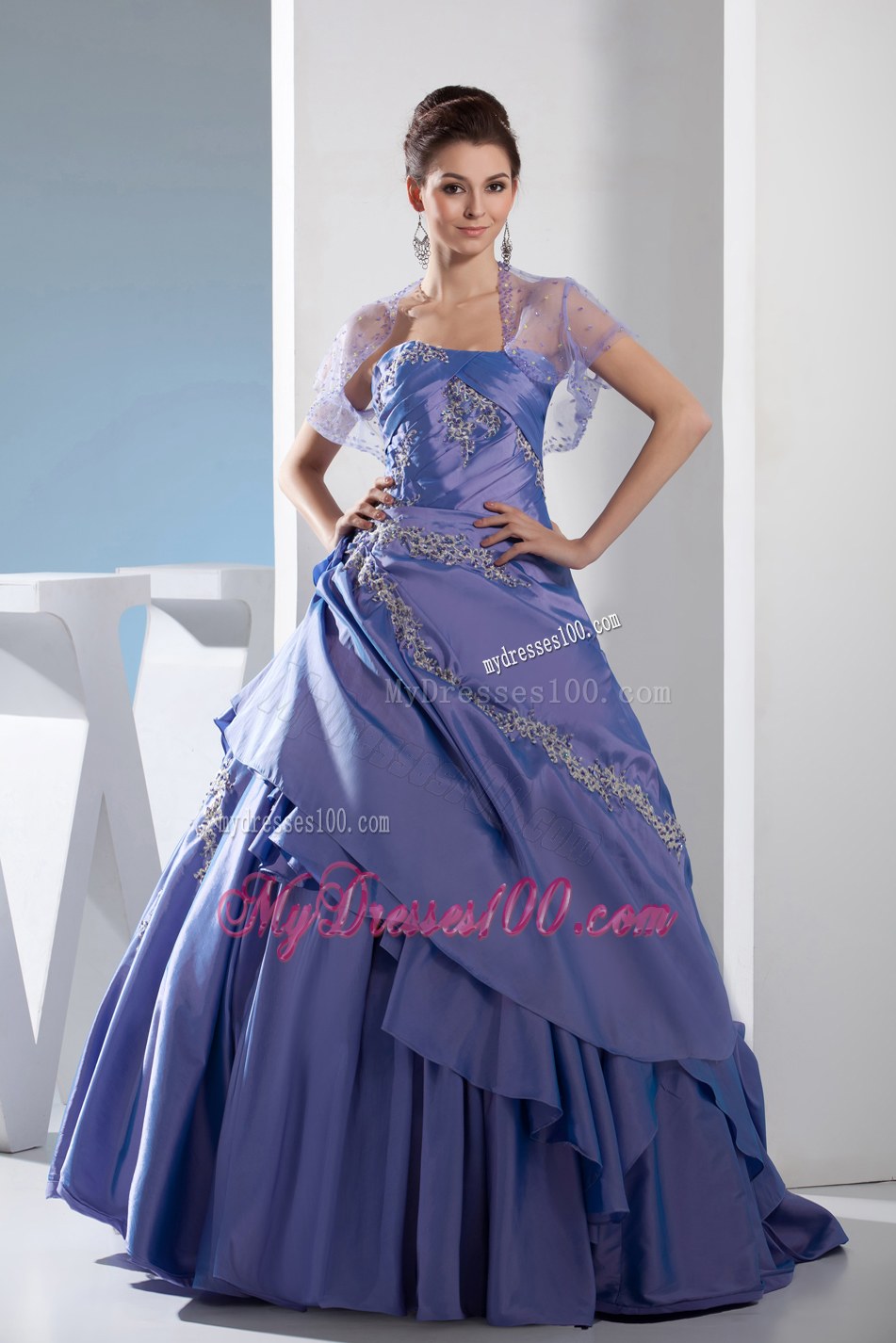 Lavendas Ruching and Appliques Dresses for 15 Made of Ruffles