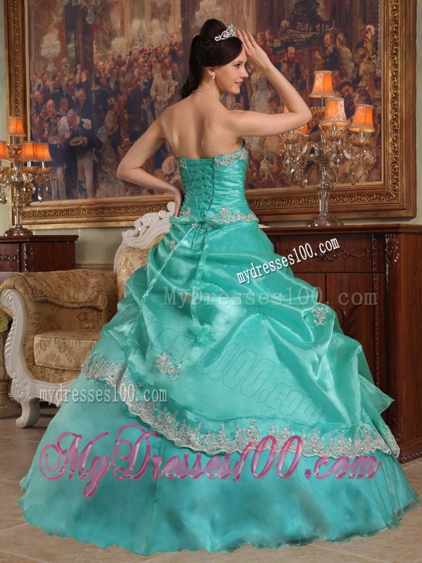 Turquoise Sweet Sixteen Quinceanera Dresses with White Lace Hem