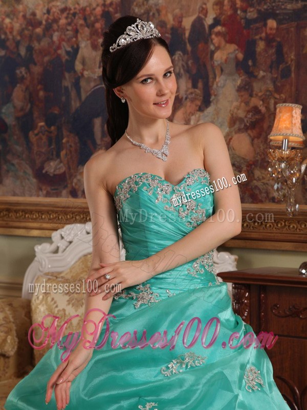 Turquoise Sweet Sixteen Quinceanera Dresses with White Lace Hem