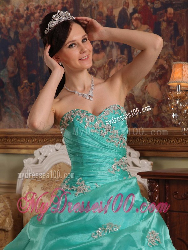 Turquoise Sweet Sixteen Quinceanera Dresses with White Lace Hem