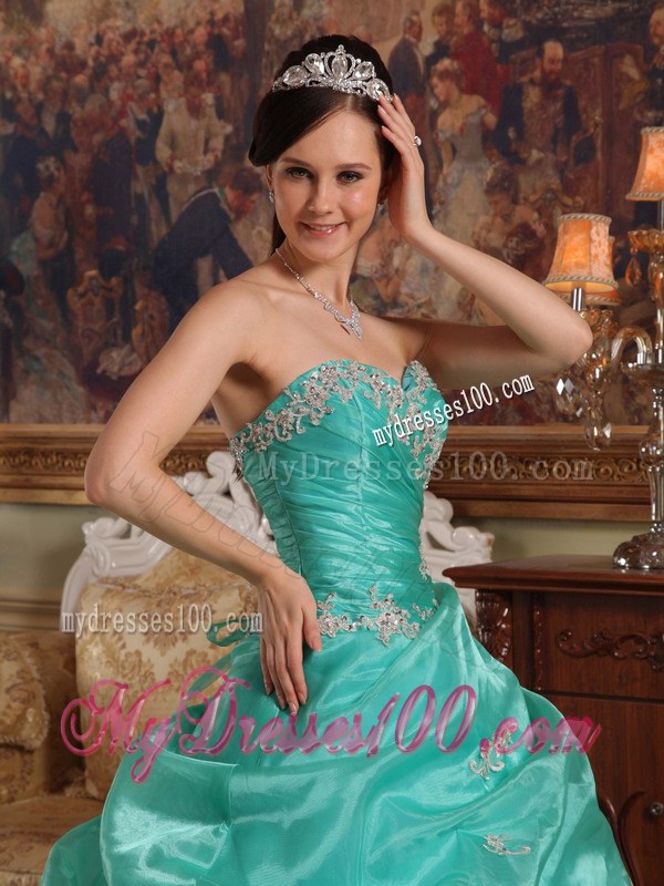 Turquoise Sweet Sixteen Quinceanera Dresses with White Lace Hem