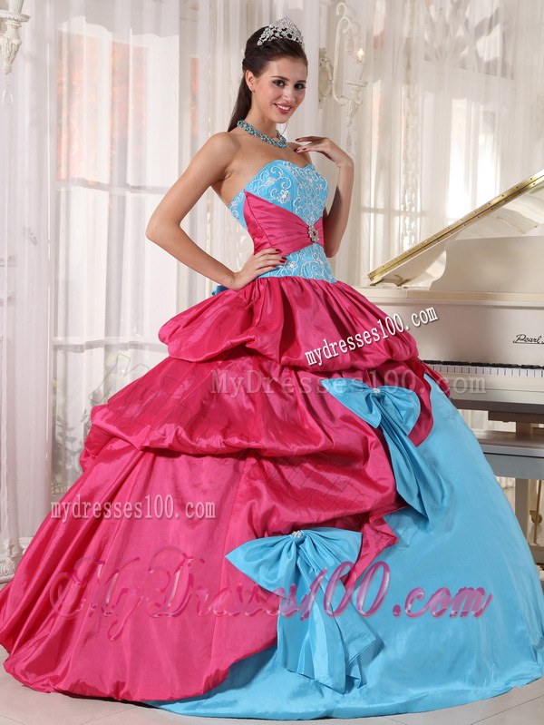 Aqua Blue and Hot Pink Layered Dresses for A Quinceanera