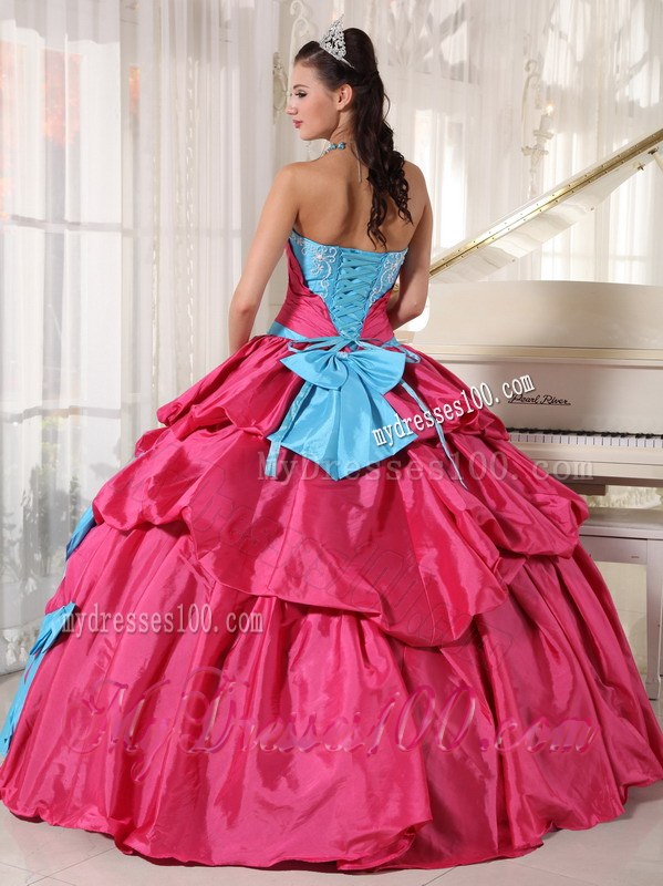 Aqua Blue and Hot Pink Layered Dresses for A Quinceanera