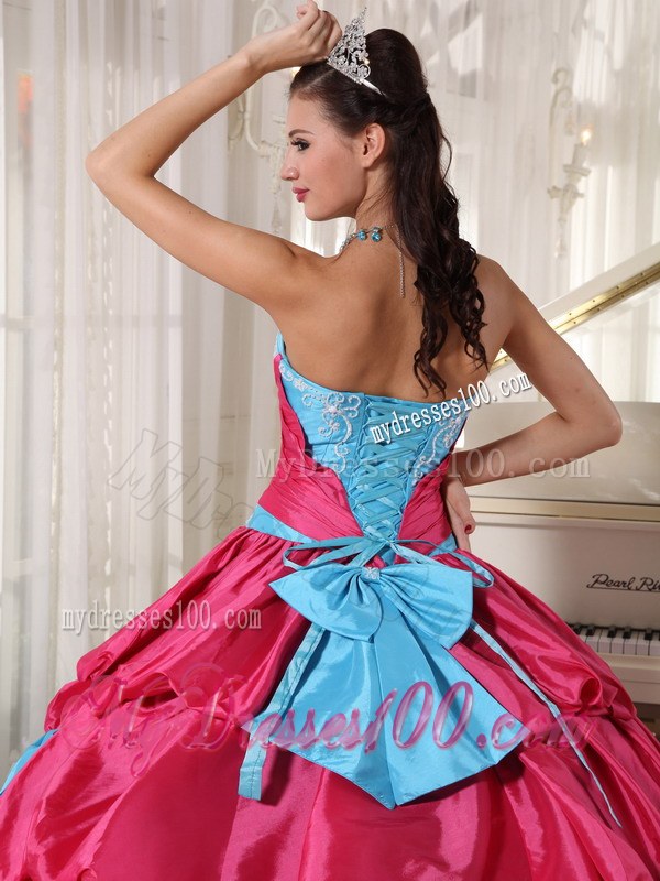 Aqua Blue and Hot Pink Layered Dresses for A Quinceanera