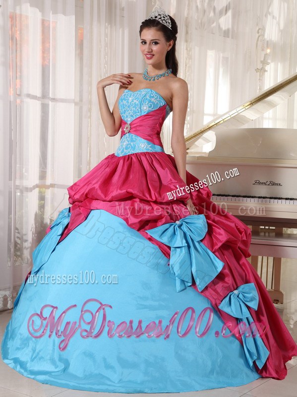 Aqua Blue and Hot Pink Layered Dresses for A Quinceanera