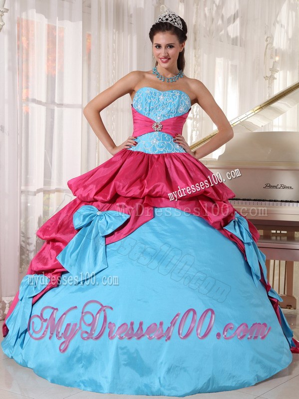 Aqua Blue and Hot Pink Layered Dresses for A Quinceanera