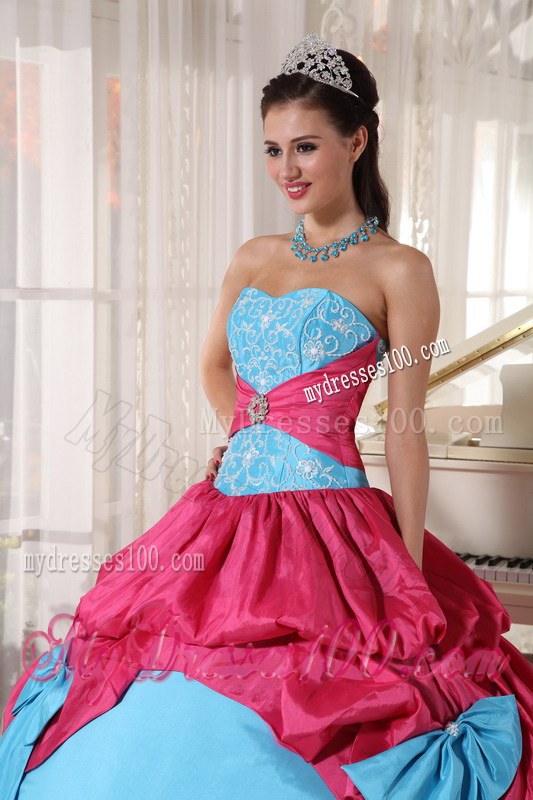 Aqua Blue and Hot Pink Layered Dresses for A Quinceanera