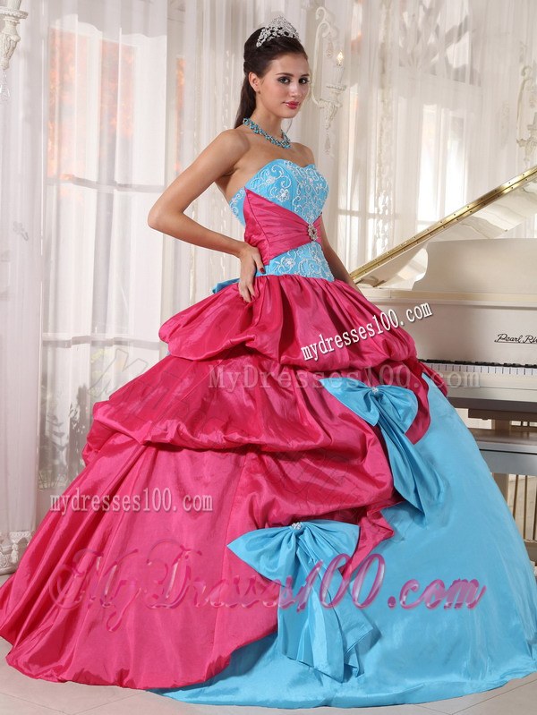 Aqua Blue and Hot Pink Layered Dresses for A Quinceanera