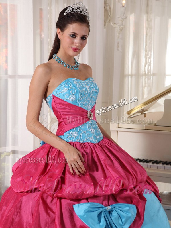 Aqua Blue and Hot Pink Layered Dresses for A Quinceanera