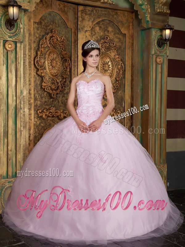 Baby Pink Quinceanera Gowns with Sheer Tulle Outside