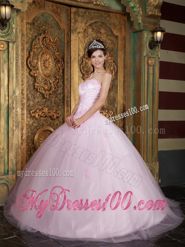Baby Pink Quinceanera Gowns with Sheer Tulle Outside