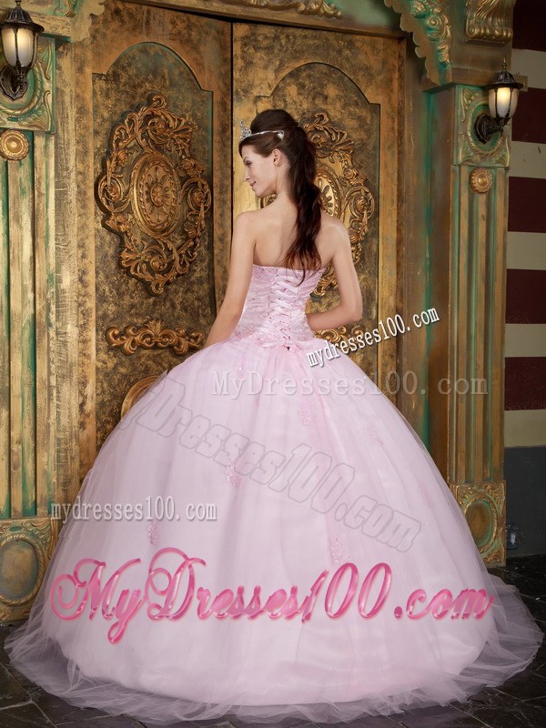 Baby Pink Quinceanera Gowns with Sheer Tulle Outside
