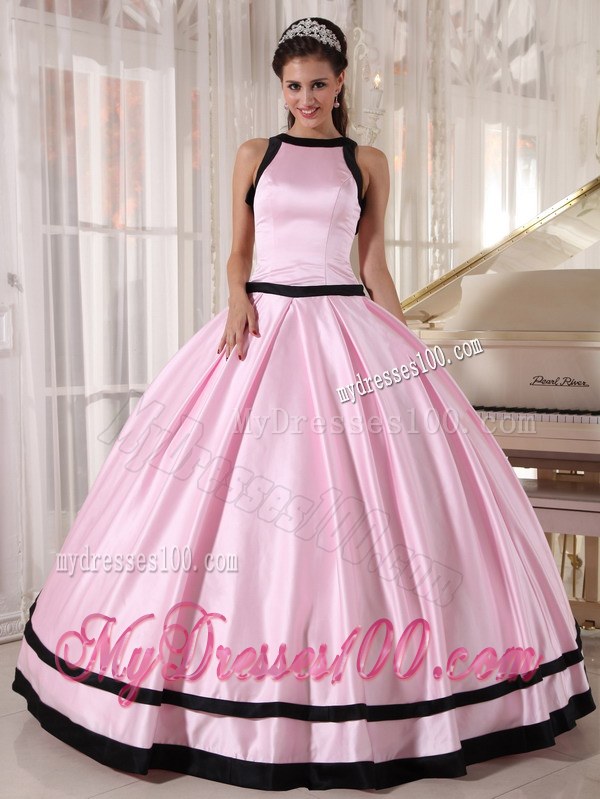 Baby Pink and Black Scoop Coming-of-Age Ceremony Dresses