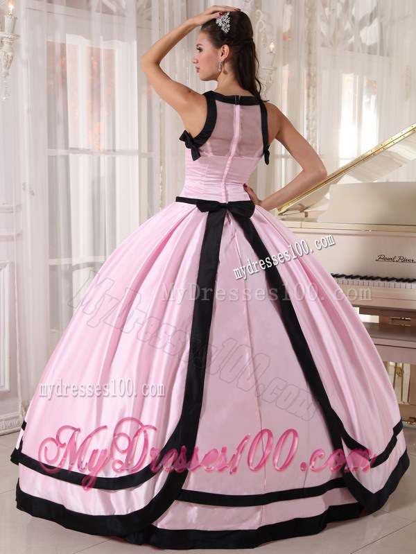 Baby Pink and Black Scoop Coming-of-Age Ceremony Dresses