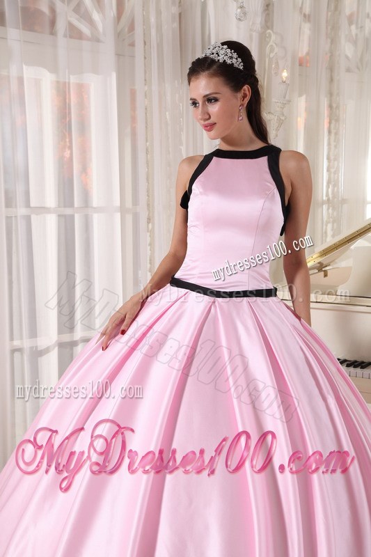 Baby Pink and Black Scoop Coming-of-Age Ceremony Dresses