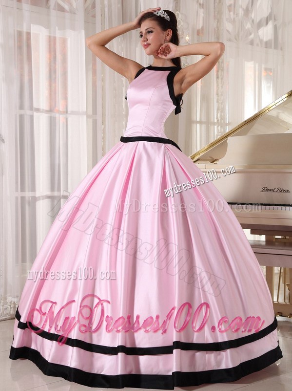 Baby Pink and Black Scoop Coming-of-Age Ceremony Dresses