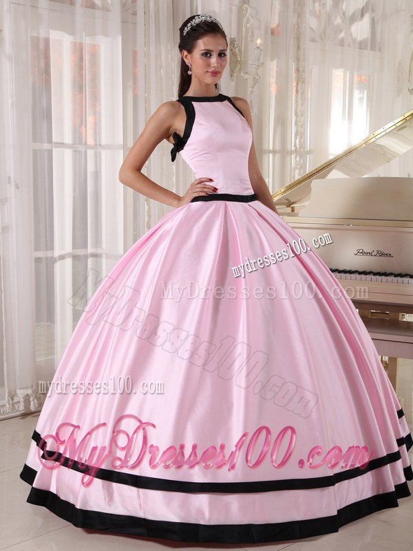 Baby Pink and Black Scoop Coming-of-Age Ceremony Dresses