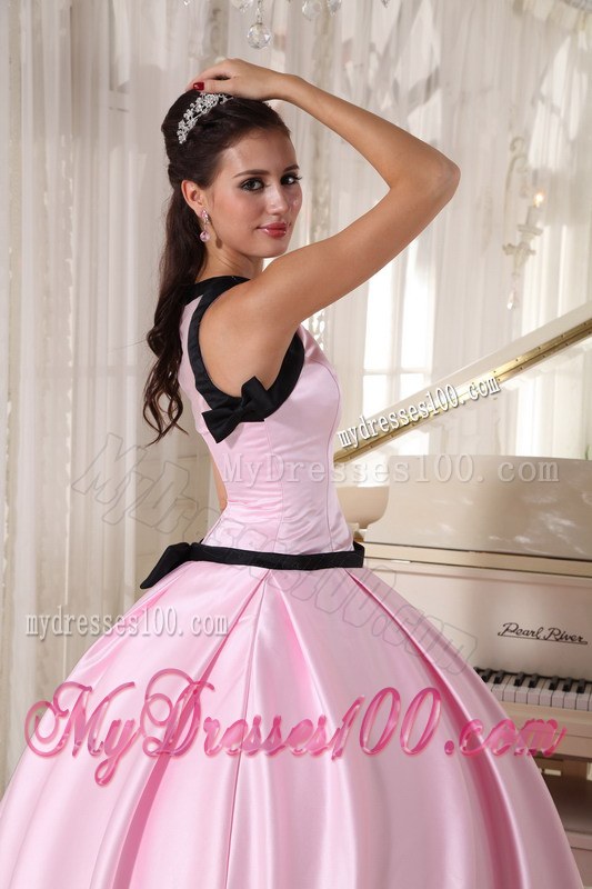 Baby Pink and Black Scoop Coming-of-Age Ceremony Dresses