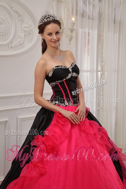 Red and Black Sweet 16 Quinceanera Dresses with Boning Details