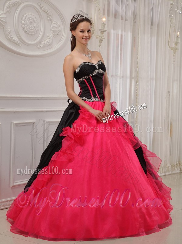 Red and Black Sweet 16 Quinceanera Dresses with Boning Details