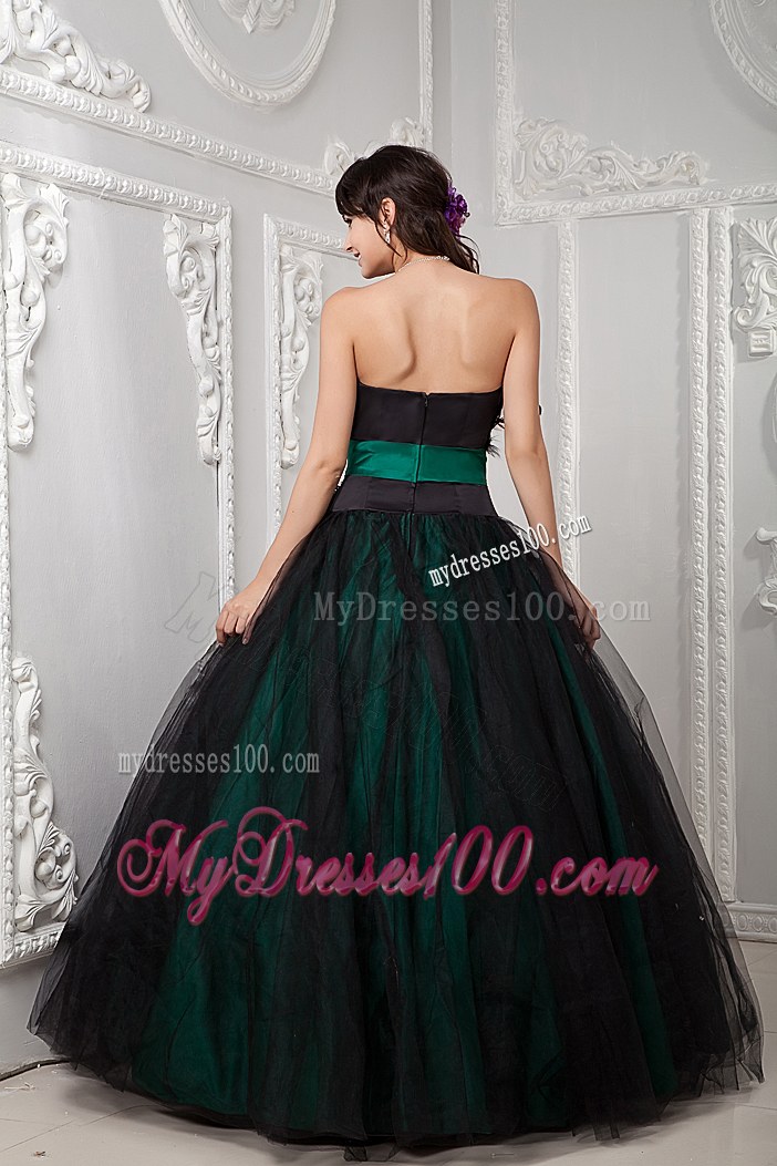 Black and Green Sweet Sixteen Dresses with Wide Belt and Feather