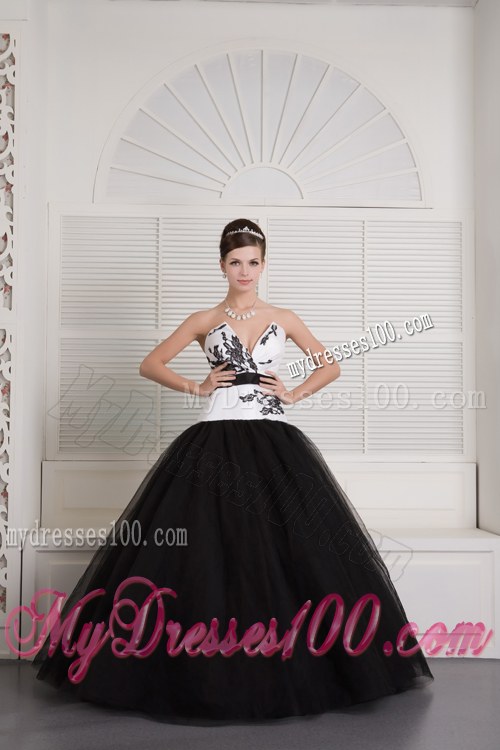 Black and White Quinceaneras Dress Specialized Deep V Neck