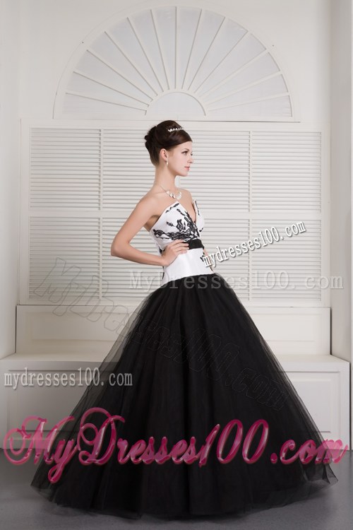 Black and White Quinceaneras Dress Specialized Deep V Neck
