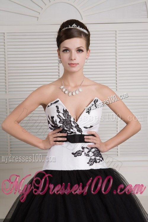 Black and White Quinceaneras Dress Specialized Deep V Neck