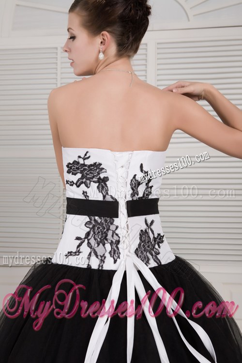 Black and White Quinceaneras Dress Specialized Deep V Neck