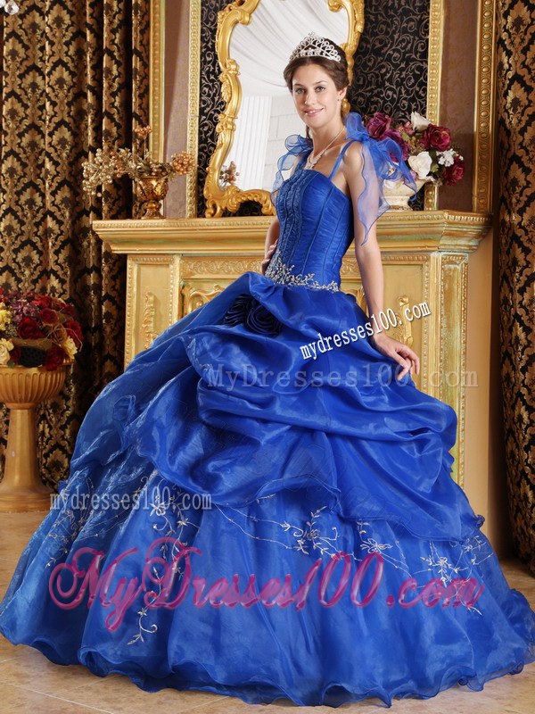 Spaghetti Straps Blue Ball Gown for Sweet 15 Dresses with Ruffles
