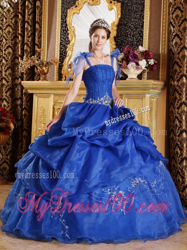 Spaghetti Straps Blue Ball Gown for Sweet 15 Dresses with Ruffles