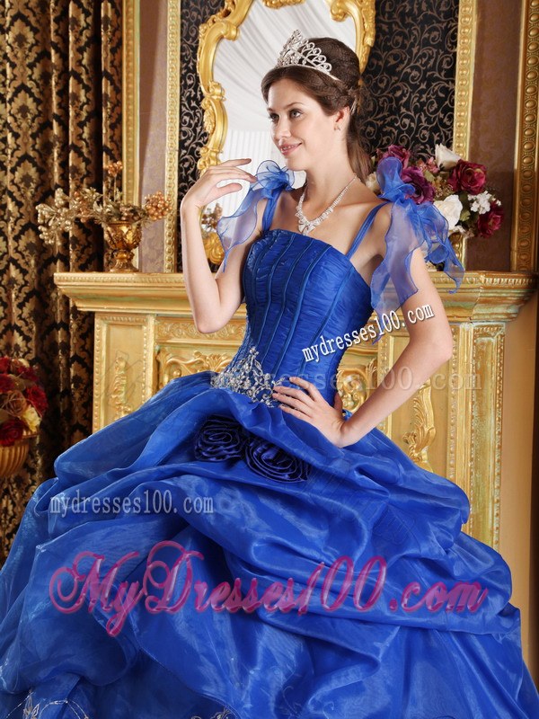 Spaghetti Straps Blue Ball Gown for Sweet 15 Dresses with Ruffles
