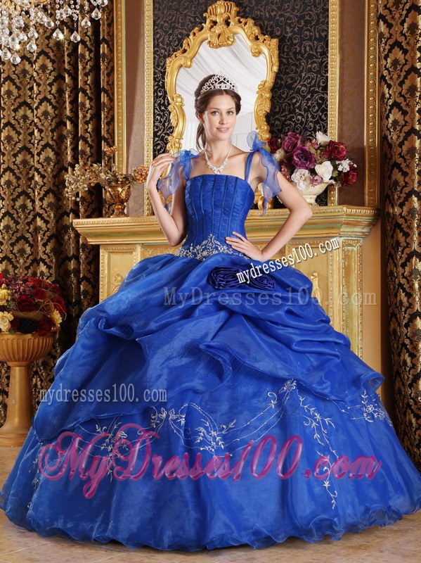 Spaghetti Straps Blue Ball Gown for Sweet 15 Dresses with Ruffles