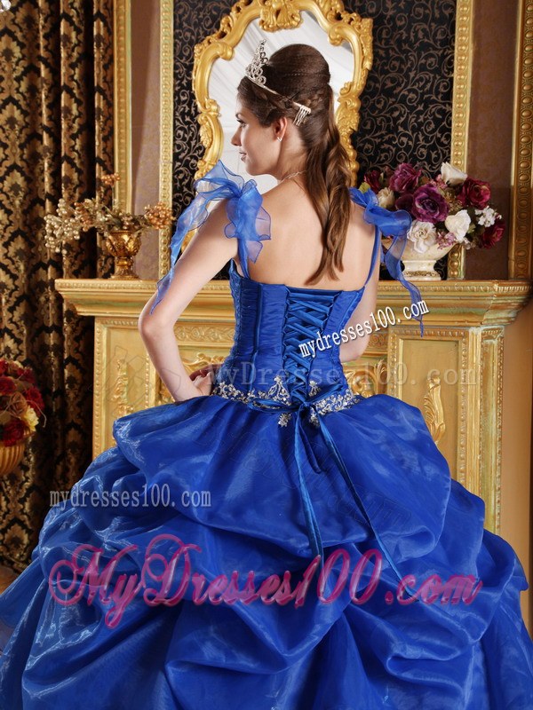 Spaghetti Straps Blue Ball Gown for Sweet 15 Dresses with Ruffles