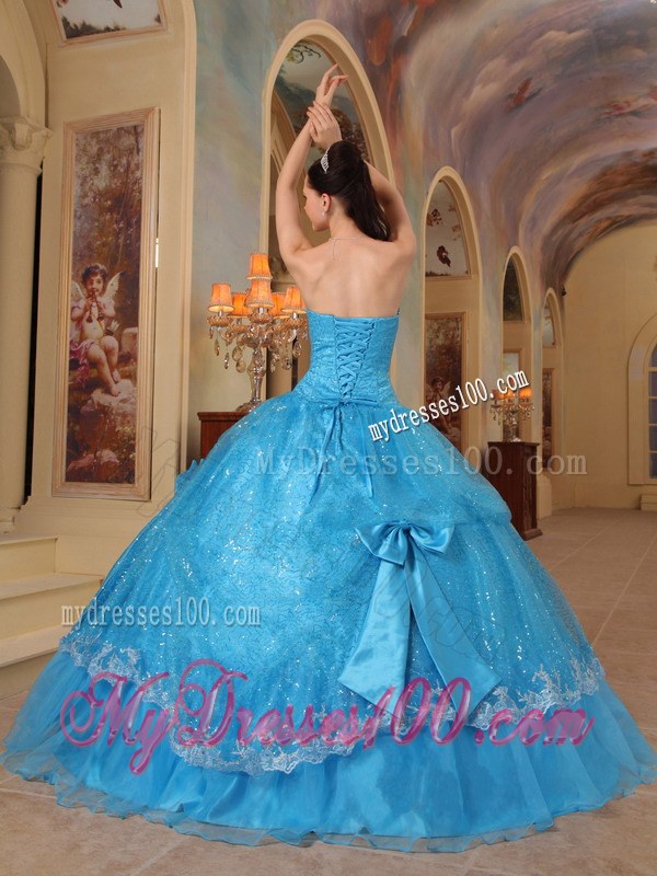 Sequins Blue Ball Gown Strapless Quinceanera Dress with Bows